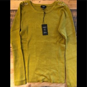 Ribbed sweater flare sleeves NWT lace up shoulder